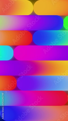 Vertical format of futuristic seamless loop animation with colorful neon capsule bars moving slowly and diagonally, ambient ambient light background 3d render