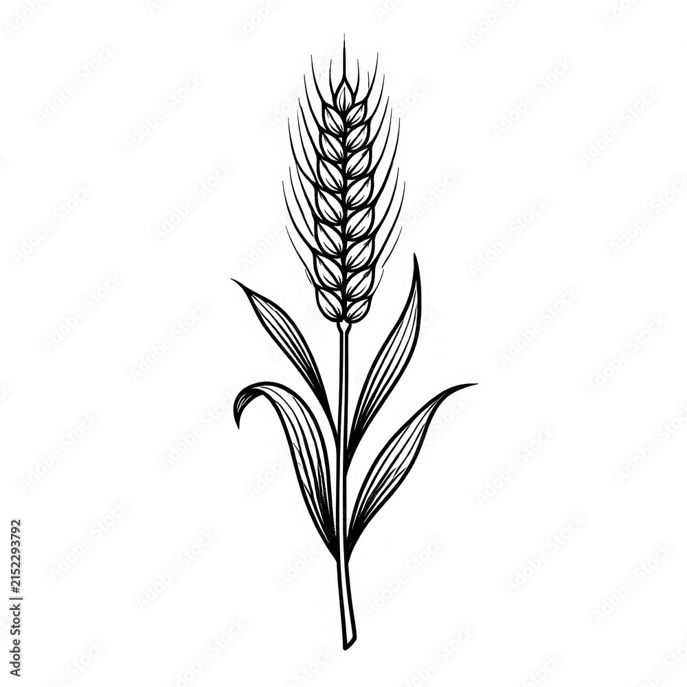 Fototapeta premium Elegant wheat line art illustration.