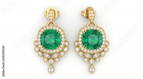 Luxury 3D render of exquisite high-end jewelry featuring sparkling diamonds, precious gemstones, polished gold, platinum, and intricate craftsmanship