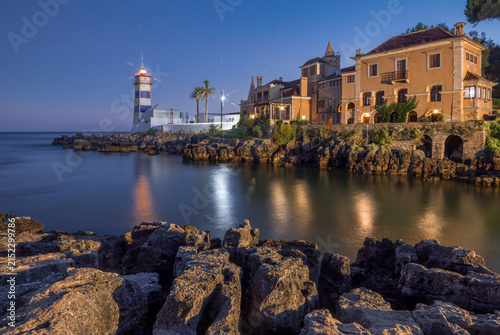 Santa Marta lighthouse at dusk - Cascais, Portugal