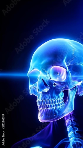 Digital X-ray side view of human skull and cervical spine, medical anatomy and diagnostic imaging concept