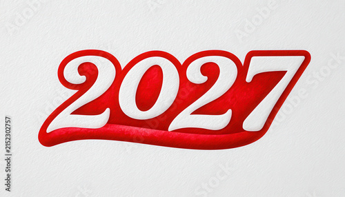 2027 red number, hand drawn texture, white background, clean new year lettering for festive holiday design