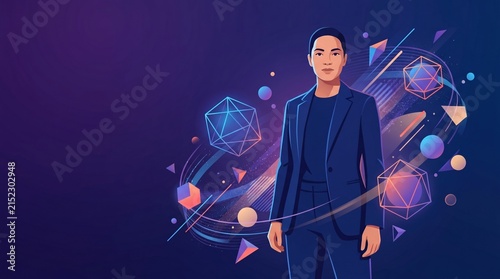 Hero portrait with glowing shapes and hopeful future energy concept