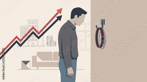 Empty dog collar beside rising financial graph with renter housing pressure