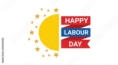 Happy Labour Day greeting with sun and star accents vector graphic