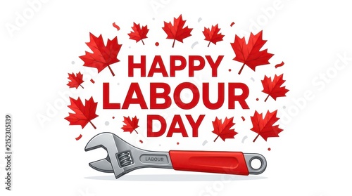 Labour Day illustration with wrench and Canadian maple leaves