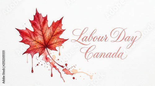 Watercolor illustration of red maple leaf for Canadian Labour Day