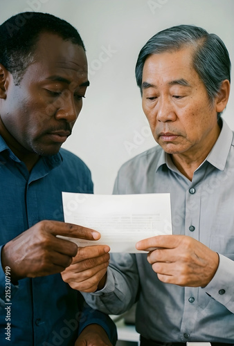 Two diverse men reviewing a...