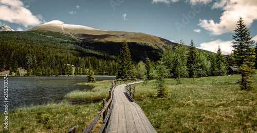 Idyllic summer morning at Prebersee mountain lake