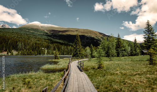 Idyllic summer morning at Prebersee mountain lake