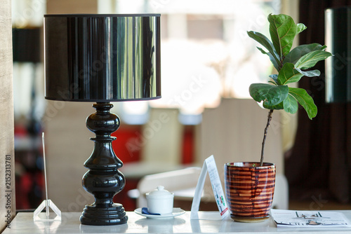 A sleek black table lamp