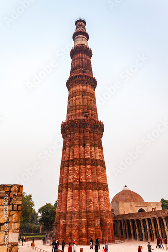 View at the Qutb Minar complex and minaret in Delhi, India, Asia