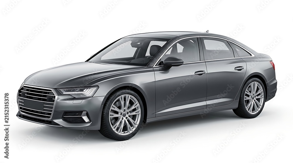 Fototapeta premium Modern gray luxury sedan car exterior isolated on white background studio shot