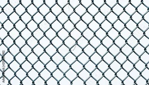 Close-up of a metallic chain-link fence pattern against a bright background.