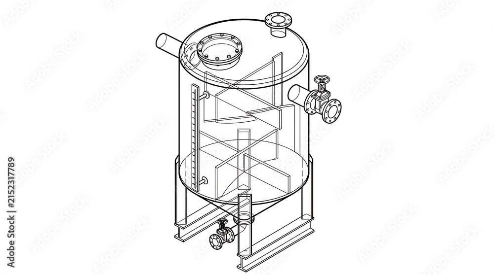 Obraz premium Industrial cylindrical storage tank engineering schematic design with internal baffles