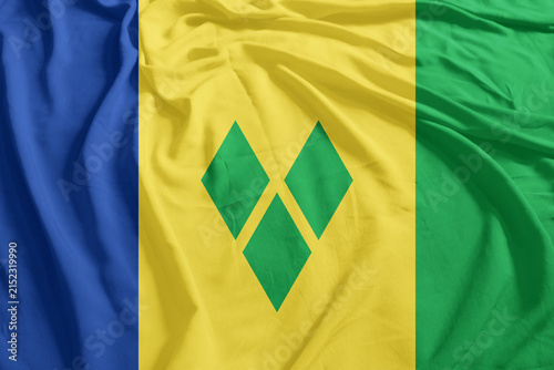 Saint Vincent and the Grenadines Flag Wind Waving CloseUp Breeze Wave