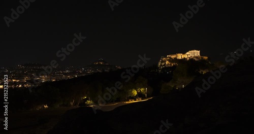 Night falling over the Acropolis in Athens, Greece