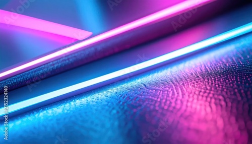Close-up of vibrant blue and pink neon light tubes.