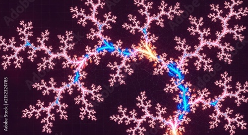 Intricate Glowing Fractal Pattern with Branching Structures and Vibrant Light Accents on Dark Background