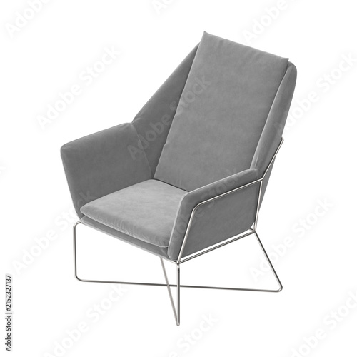 Fotografie Modern gray armchair with sleek metal frame and plush upholstery