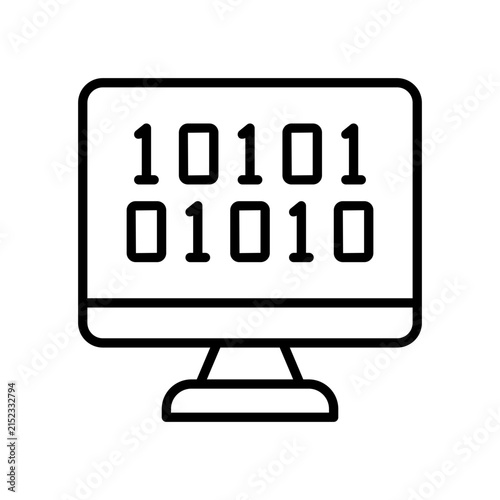 Computer monitor with binary numbers vector icon for information technology and coding education