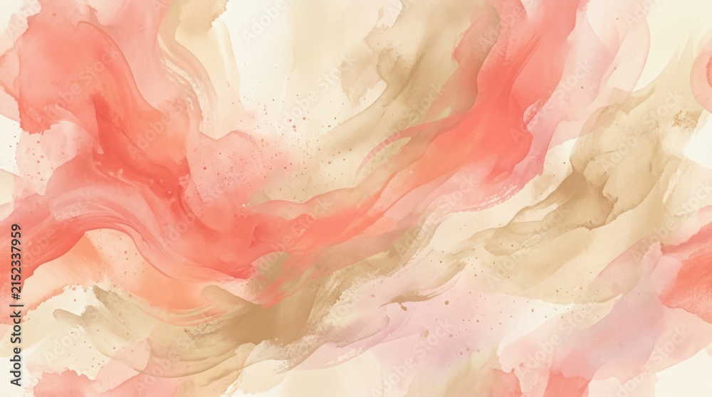 Fototapeta premium A pink and beige abstract watercolor painting with a textured, flowing, and wavy pattern.
