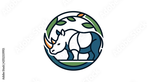 Stylized Rhino Graphic Badge Featuring Minimalist Wildlife Illustration Design