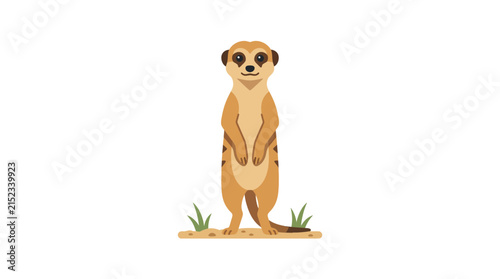 Flat Vector Illustration of a Standing Meerkat in a Wild Desert Environment