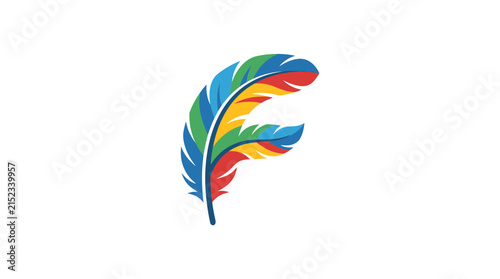 Colorful Feather Graphic Illustration Shaped Like the Letter F on White