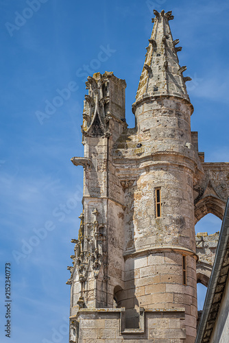 Gothic Church Saint-Martin in Saint-Martin-de-Ré (XIV - XV century) is a church with high vaulted ceilings, ribbed arches, and colored glass windows. Saint Martin de Re, Charente maritime, France.