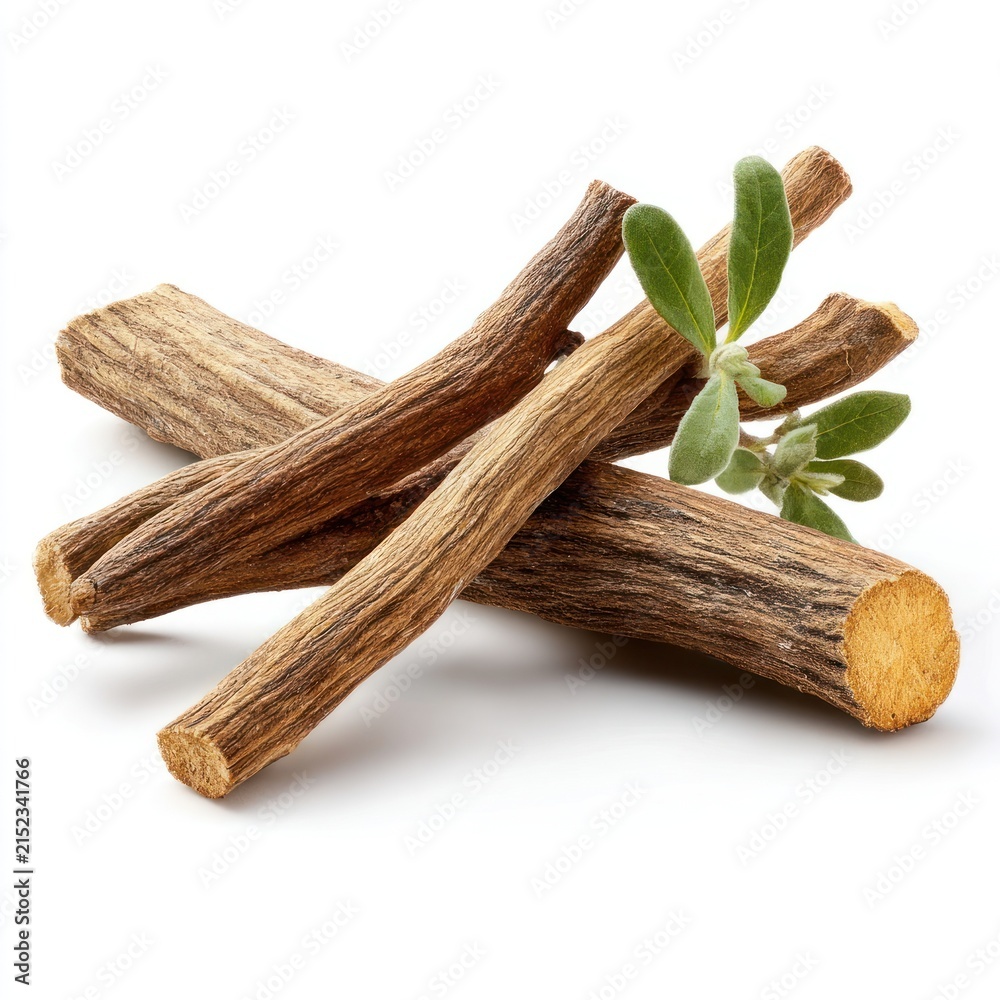 Fototapeta premium Organic licorice root herbs isolated