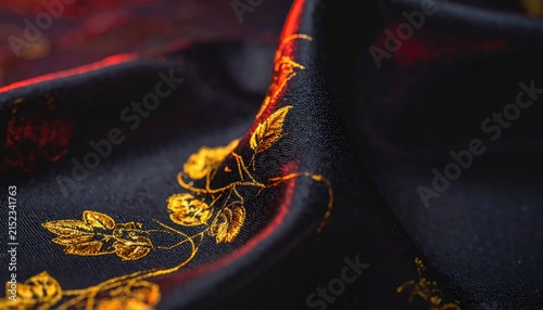 Close-up of Elegant Black Lacquerware with Golden Floral Design.