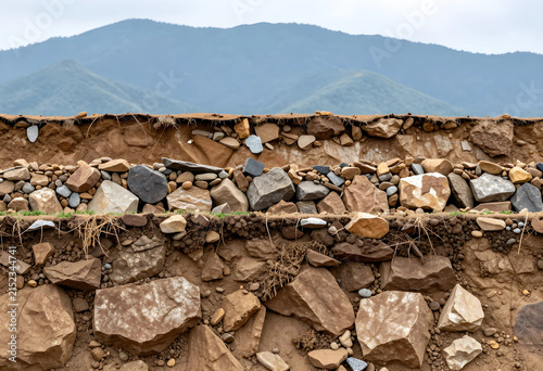 Exposed layers of earth and...
