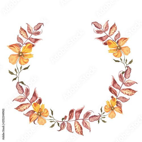 Watercolor Autumn Floral Wreath Frame