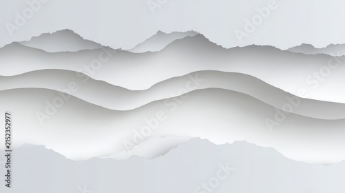 Abstract white paper layers with torn edges creating depth and soft shadows