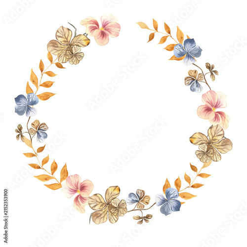 Watercolor Floral Wreath on Black Background