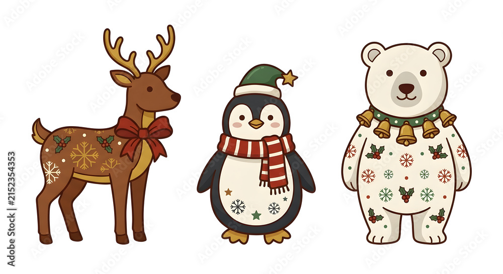 Fototapeta premium Christmas Watercolor Clipart Collection with Santa, Reindeer, Gifts, Wreaths and Holiday Decorations