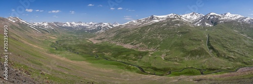 Scenic early summer landscape panorama of Gittidas meadows near Babusar pass, Kaghan valley, Khyber Pakhtunkhwa, Pakistan