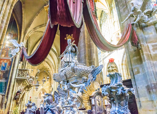 Silver tomb of Saint John of Nepomuk inside St Vitus Cathedral in Prague Castle, Czechia