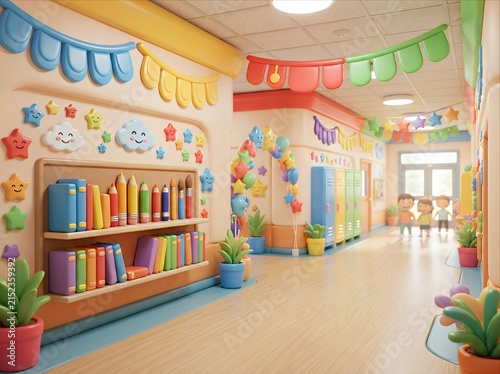 Colorful school hallway decorations