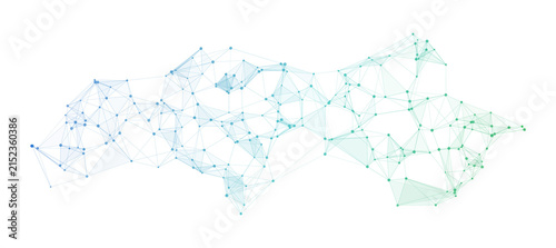 Foto Blue and Green Low Poly Abstract Wave with Connected Lines and Triangles