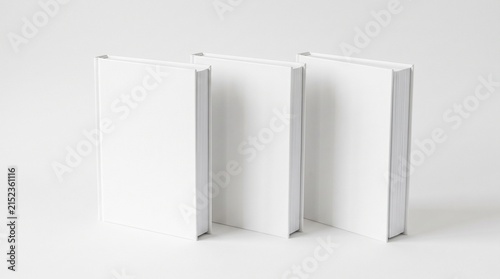 Three blank journals on white background isolated minimalist mockup