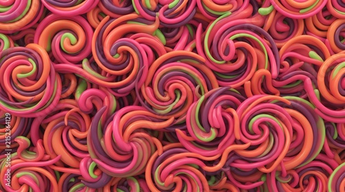 Psychedelic tubular abstract pattern in pink and neon green