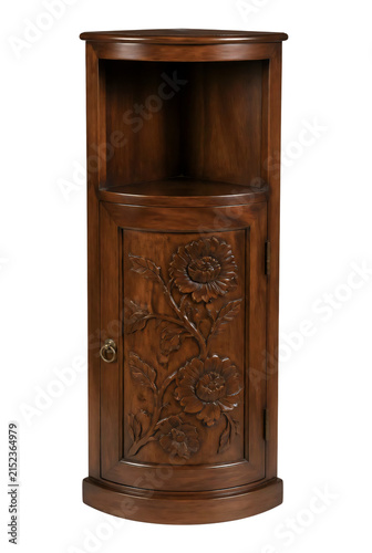 Ornate Carved Wooden Corner Cabinet with Floral Motifs