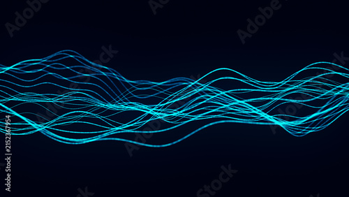 Obraz na plátně Abstract glowing lines, gently curving through space, create the effect of fluid sound waves
