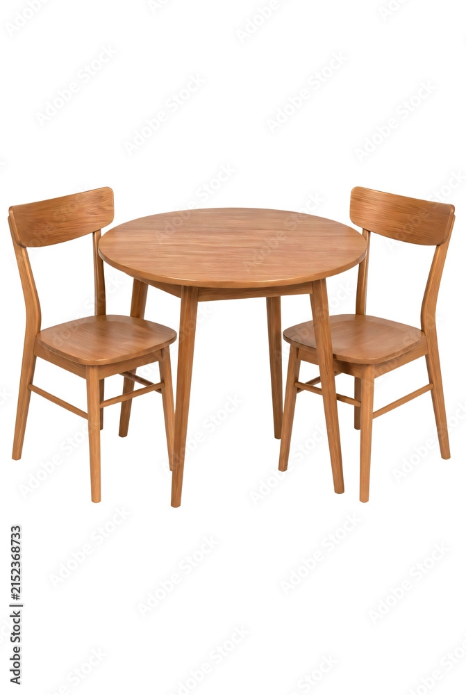 Fototapeta premium Wooden Dining Table with Two Chairs for Small Spaces