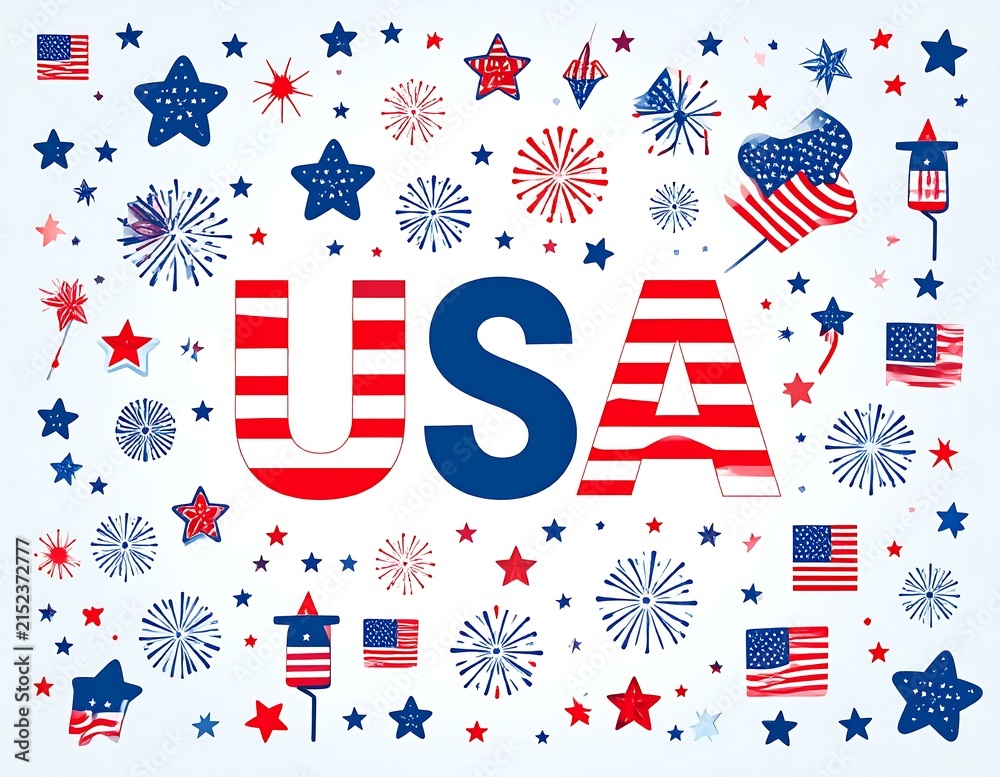 Obraz premium USA Patriotic Celebration Design with Fireworks and Stars.