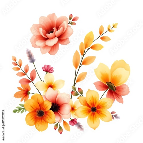 Watercolor floral set with autumn fall flowers clipart decoration sticker illustration printable, printable, pattern