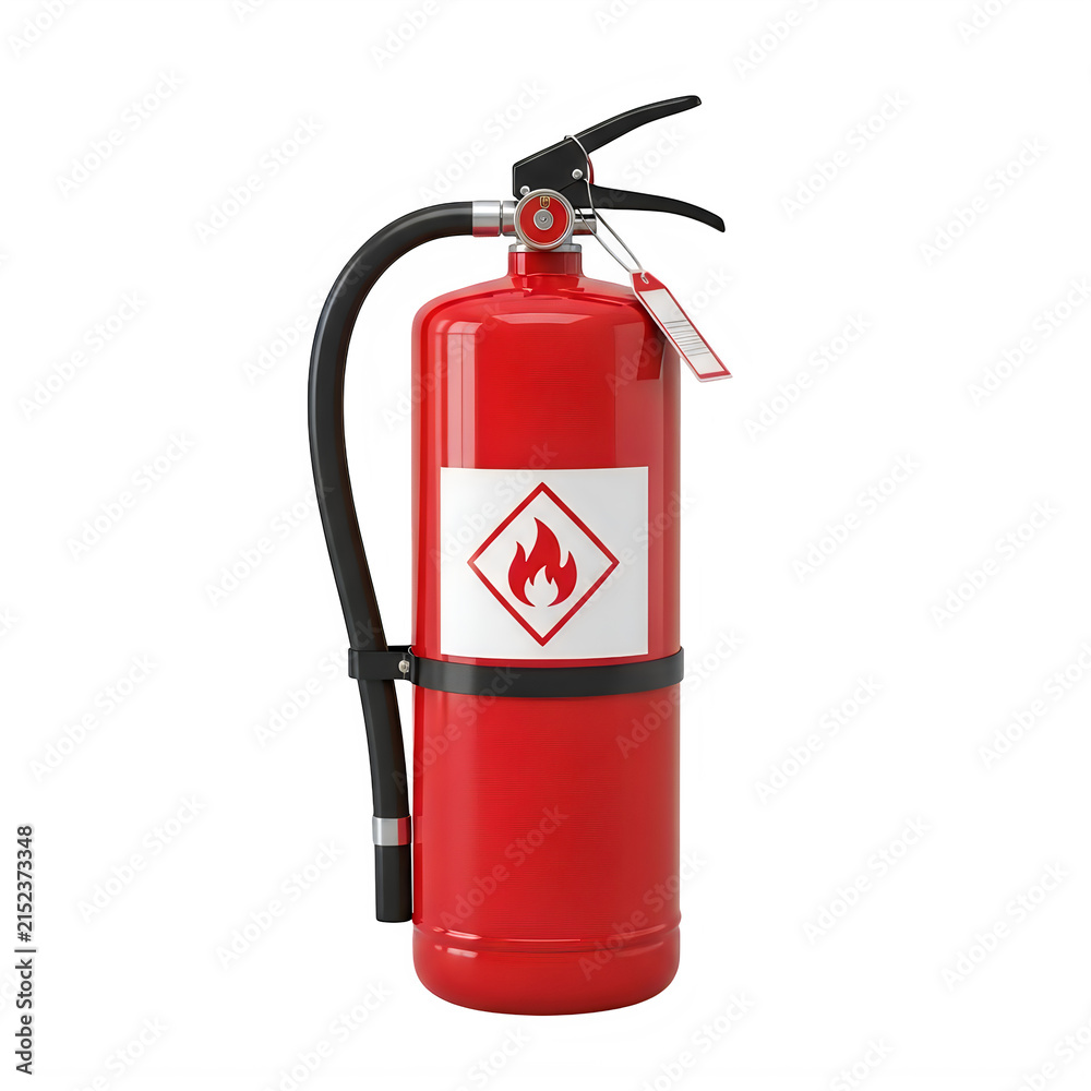 Obraz premium Red fire extinguisher isolated on a plain white background