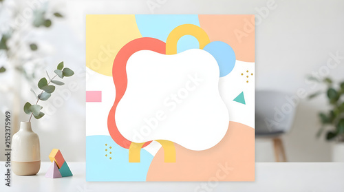Pastel Geometric Abstract Frame with Organic Fluid Shapes for Social Media Template Background